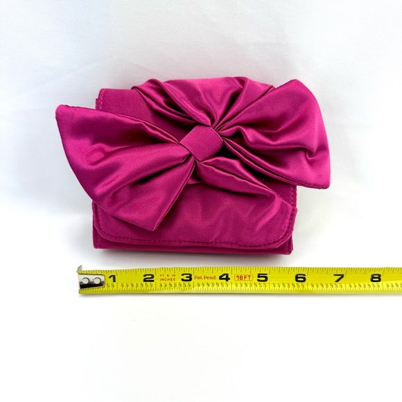 White House Black Market Pink Fuchsia Satin Clutch Purse with Bow - Picture 9 of 11